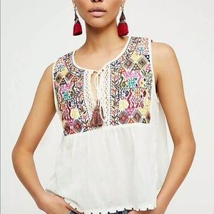 Free People LOHRI TOP peasant crop top boho embroidery